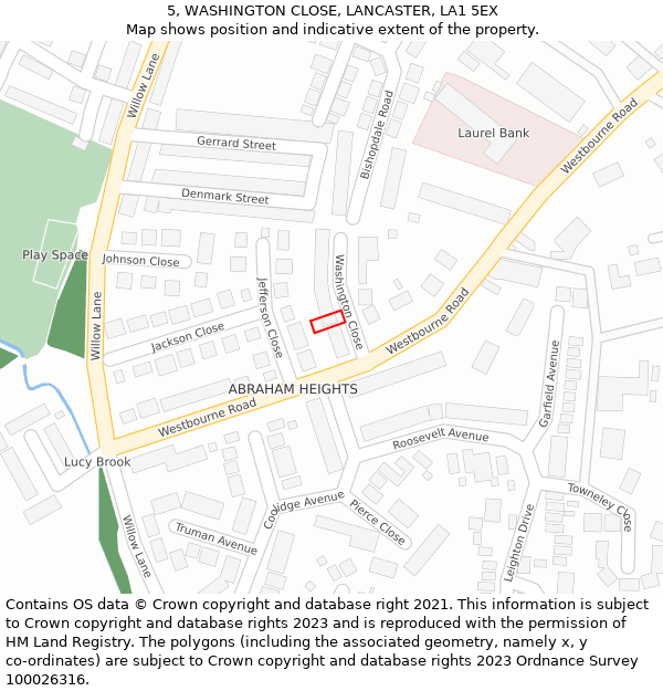 5, WASHINGTON CLOSE, LANCASTER, LA1 5EX: Location map and indicative extent of plot