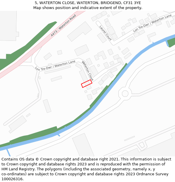 5, WATERTON CLOSE, WATERTON, BRIDGEND, CF31 3YE: Location map and indicative extent of plot