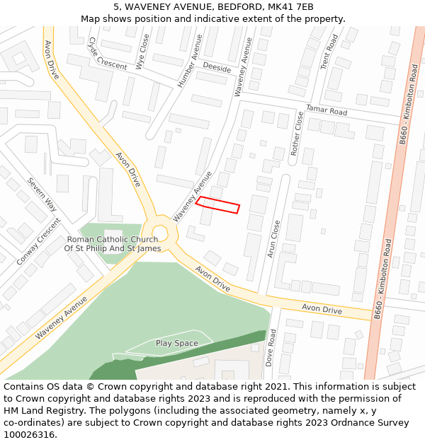 5, WAVENEY AVENUE, BEDFORD, MK41 7EB: Location map and indicative extent of plot