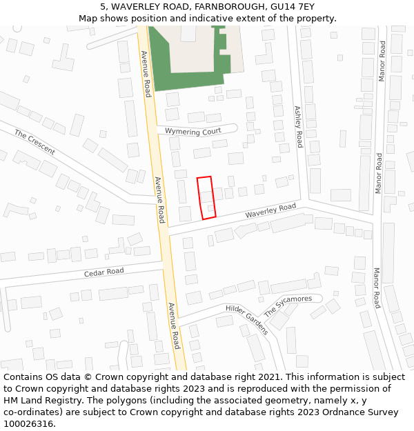 5, WAVERLEY ROAD, FARNBOROUGH, GU14 7EY: Location map and indicative extent of plot