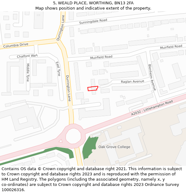 5, WEALD PLACE, WORTHING, BN13 2FA: Location map and indicative extent of plot