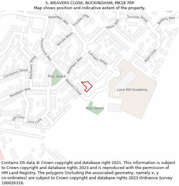 5, WEAVERS CLOSE, BUCKINGHAM, MK18 7RP: Location map and indicative extent of plot