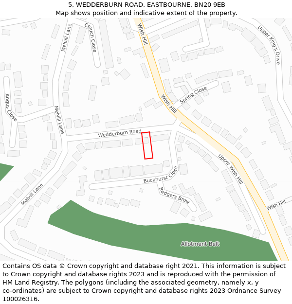 5, WEDDERBURN ROAD, EASTBOURNE, BN20 9EB: Location map and indicative extent of plot