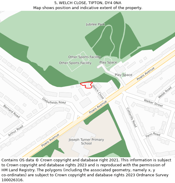 5, WELCH CLOSE, TIPTON, DY4 0NA: Location map and indicative extent of plot