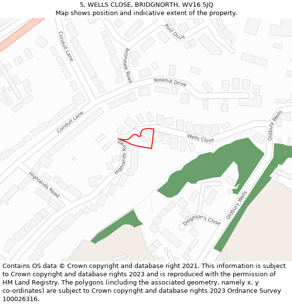 5, WELLS CLOSE, BRIDGNORTH, WV16 5JQ: Location map and indicative extent of plot