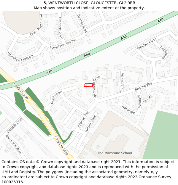 5, WENTWORTH CLOSE, GLOUCESTER, GL2 9RB: Location map and indicative extent of plot