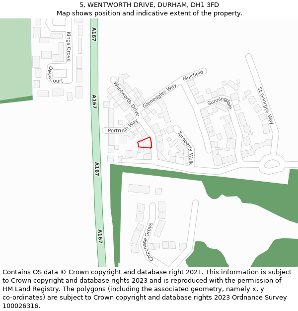 5, WENTWORTH DRIVE, DURHAM, DH1 3FD: Location map and indicative extent of plot