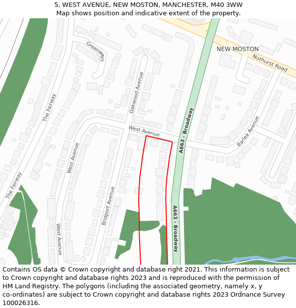 5, WEST AVENUE, NEW MOSTON, MANCHESTER, M40 3WW: Location map and indicative extent of plot