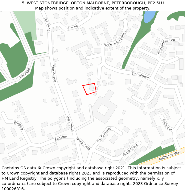 5, WEST STONEBRIDGE, ORTON MALBORNE, PETERBOROUGH, PE2 5LU: Location map and indicative extent of plot