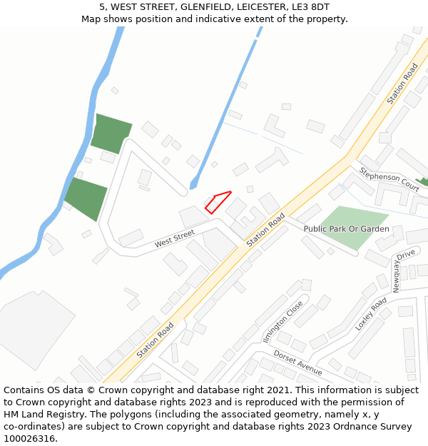 5, WEST STREET, GLENFIELD, LEICESTER, LE3 8DT: Location map and indicative extent of plot