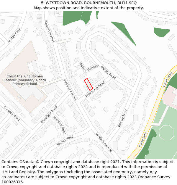 5, WESTDOWN ROAD, BOURNEMOUTH, BH11 9EQ: Location map and indicative extent of plot