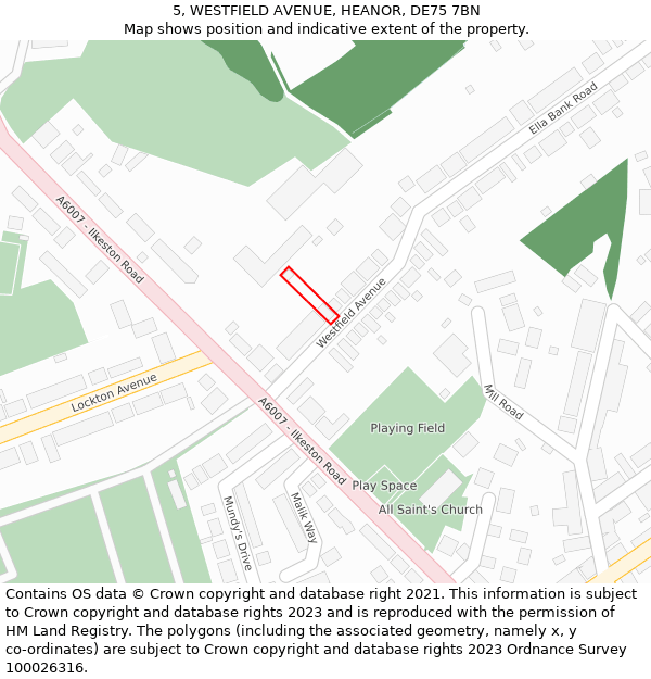 5, WESTFIELD AVENUE, HEANOR, DE75 7BN: Location map and indicative extent of plot