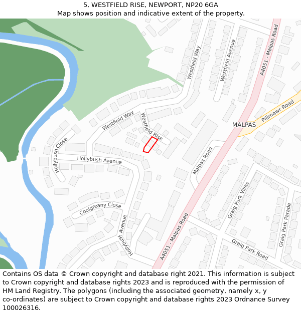 5, WESTFIELD RISE, NEWPORT, NP20 6GA: Location map and indicative extent of plot