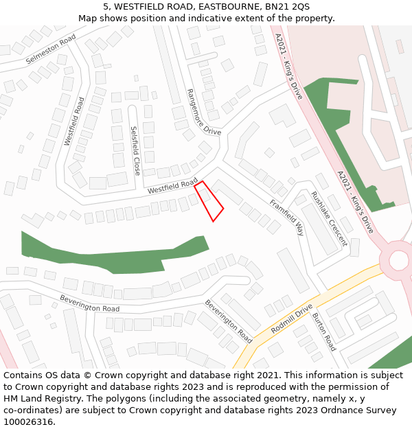 5, WESTFIELD ROAD, EASTBOURNE, BN21 2QS: Location map and indicative extent of plot