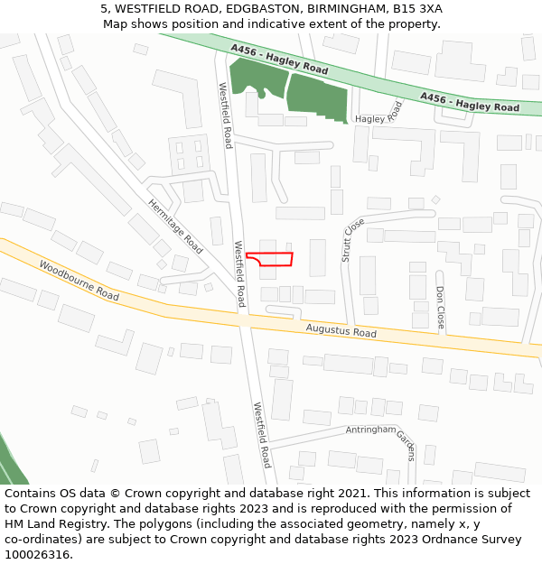 5, WESTFIELD ROAD, EDGBASTON, BIRMINGHAM, B15 3XA: Location map and indicative extent of plot