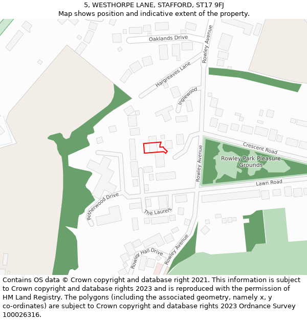 5, WESTHORPE LANE, STAFFORD, ST17 9FJ: Location map and indicative extent of plot