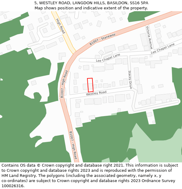 5, WESTLEY ROAD, LANGDON HILLS, BASILDON, SS16 5PA: Location map and indicative extent of plot