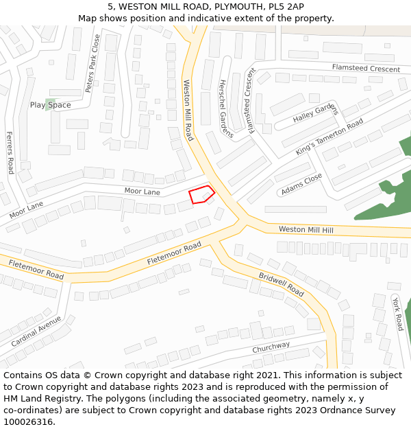 5, WESTON MILL ROAD, PLYMOUTH, PL5 2AP: Location map and indicative extent of plot