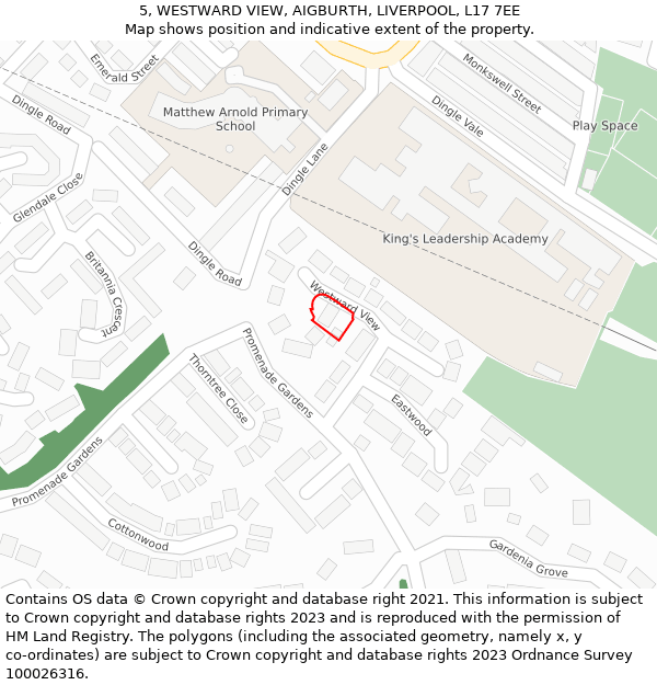 5, WESTWARD VIEW, AIGBURTH, LIVERPOOL, L17 7EE: Location map and indicative extent of plot