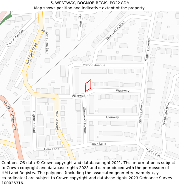 5, WESTWAY, BOGNOR REGIS, PO22 8DA: Location map and indicative extent of plot