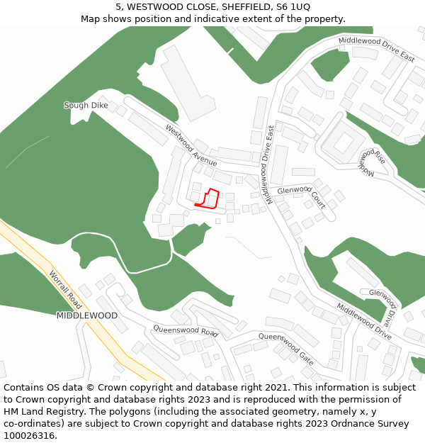 5, WESTWOOD CLOSE, SHEFFIELD, S6 1UQ: Location map and indicative extent of plot