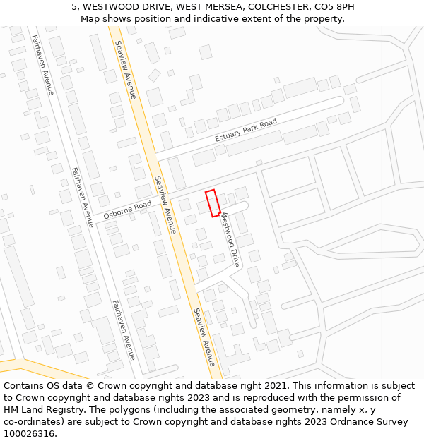 5, WESTWOOD DRIVE, WEST MERSEA, COLCHESTER, CO5 8PH: Location map and indicative extent of plot