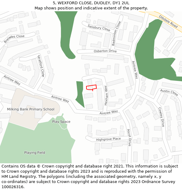 5, WEXFORD CLOSE, DUDLEY, DY1 2UL: Location map and indicative extent of plot