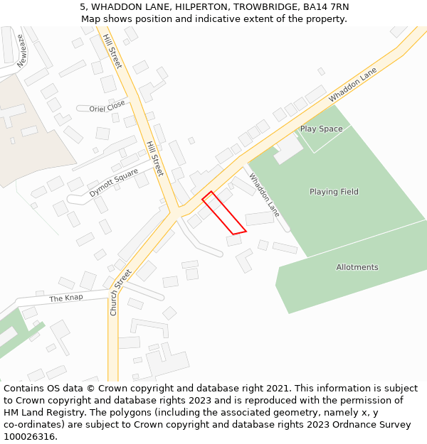 5, WHADDON LANE, HILPERTON, TROWBRIDGE, BA14 7RN: Location map and indicative extent of plot