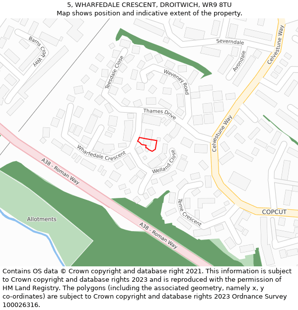 5, WHARFEDALE CRESCENT, DROITWICH, WR9 8TU: Location map and indicative extent of plot