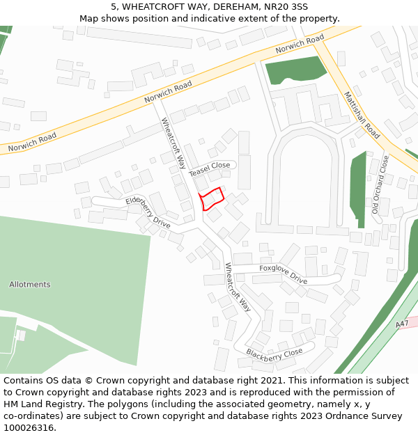 5, WHEATCROFT WAY, DEREHAM, NR20 3SS: Location map and indicative extent of plot