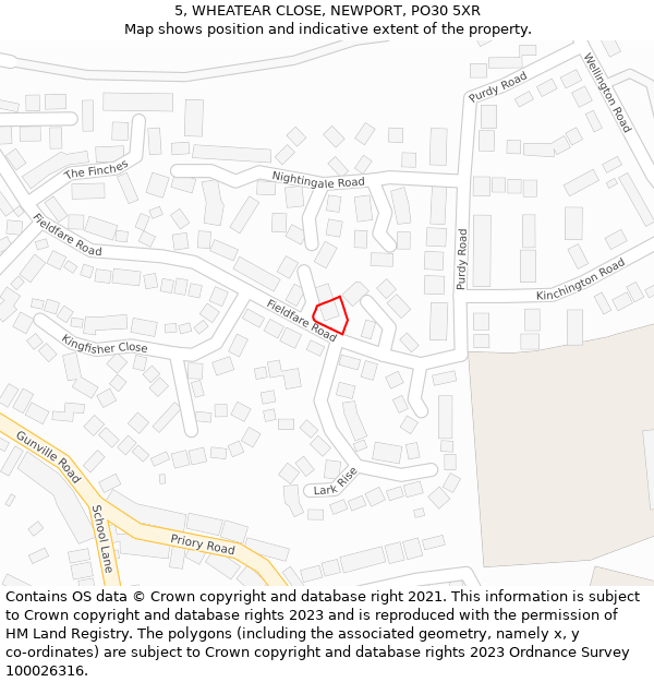 5, WHEATEAR CLOSE, NEWPORT, PO30 5XR: Location map and indicative extent of plot