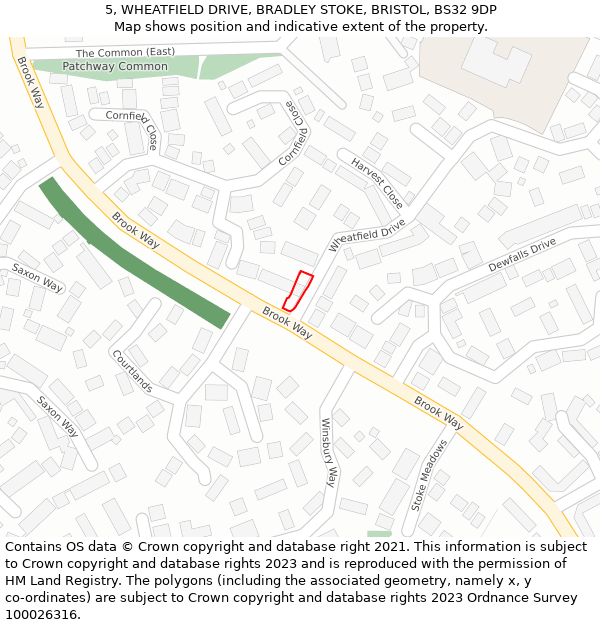 5, WHEATFIELD DRIVE, BRADLEY STOKE, BRISTOL, BS32 9DP: Location map and indicative extent of plot