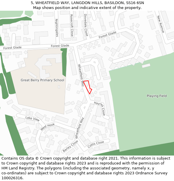 5, WHEATFIELD WAY, LANGDON HILLS, BASILDON, SS16 6SN: Location map and indicative extent of plot