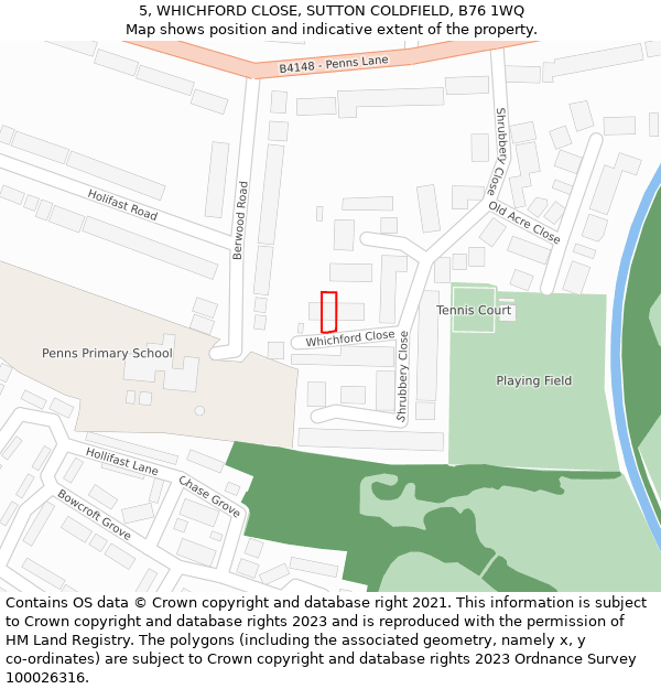 5, WHICHFORD CLOSE, SUTTON COLDFIELD, B76 1WQ: Location map and indicative extent of plot