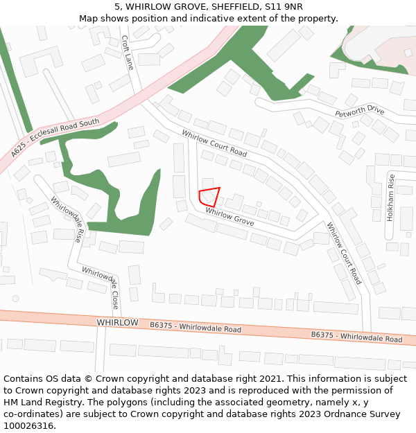 5, WHIRLOW GROVE, SHEFFIELD, S11 9NR: Location map and indicative extent of plot
