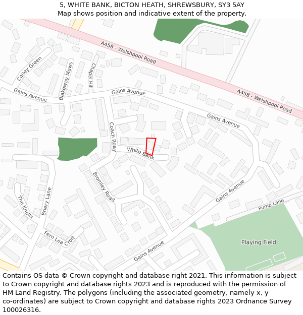 5, WHITE BANK, BICTON HEATH, SHREWSBURY, SY3 5AY: Location map and indicative extent of plot