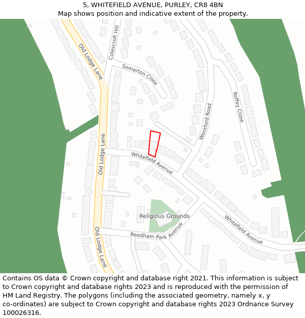 5, WHITEFIELD AVENUE, PURLEY, CR8 4BN: Location map and indicative extent of plot