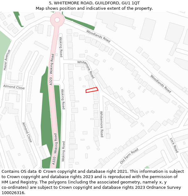 5, WHITEMORE ROAD, GUILDFORD, GU1 1QT: Location map and indicative extent of plot