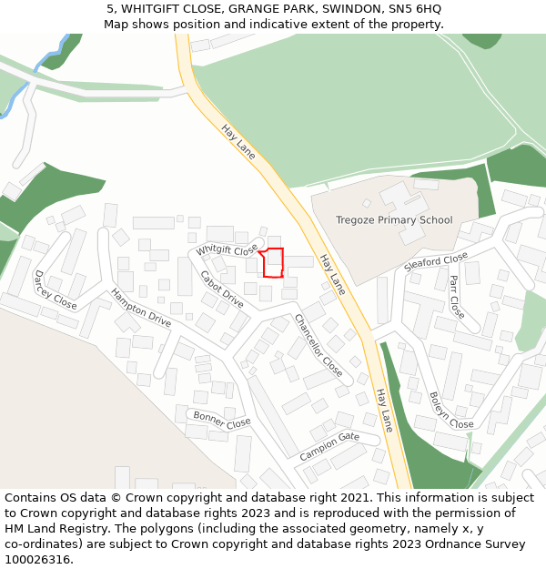 5, WHITGIFT CLOSE, GRANGE PARK, SWINDON, SN5 6HQ: Location map and indicative extent of plot