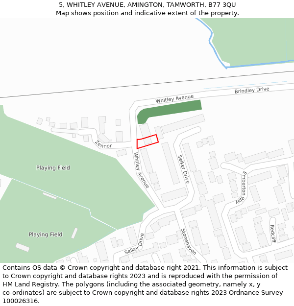 5, WHITLEY AVENUE, AMINGTON, TAMWORTH, B77 3QU: Location map and indicative extent of plot