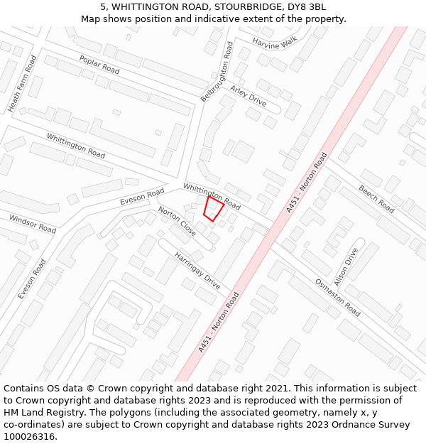 5, WHITTINGTON ROAD, STOURBRIDGE, DY8 3BL: Location map and indicative extent of plot