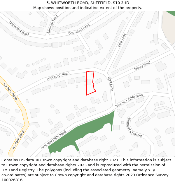5, WHITWORTH ROAD, SHEFFIELD, S10 3HD: Location map and indicative extent of plot