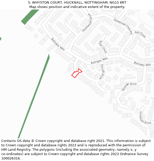 5, WHYSTON COURT, HUCKNALL, NOTTINGHAM, NG15 6RT: Location map and indicative extent of plot