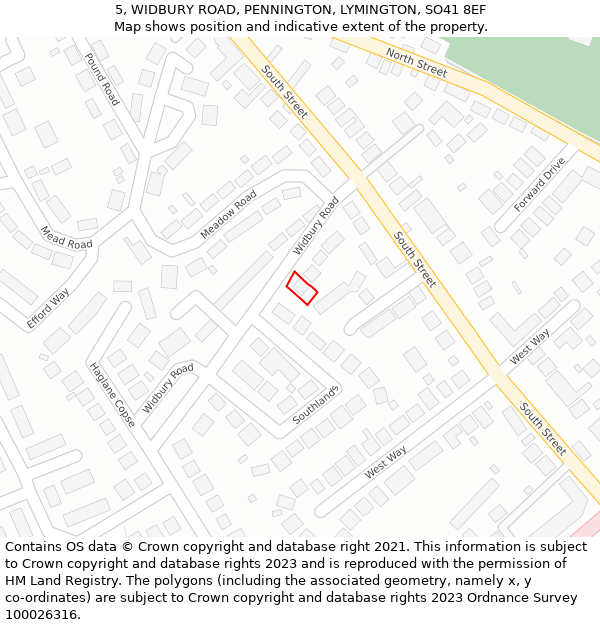 5, WIDBURY ROAD, PENNINGTON, LYMINGTON, SO41 8EF: Location map and indicative extent of plot