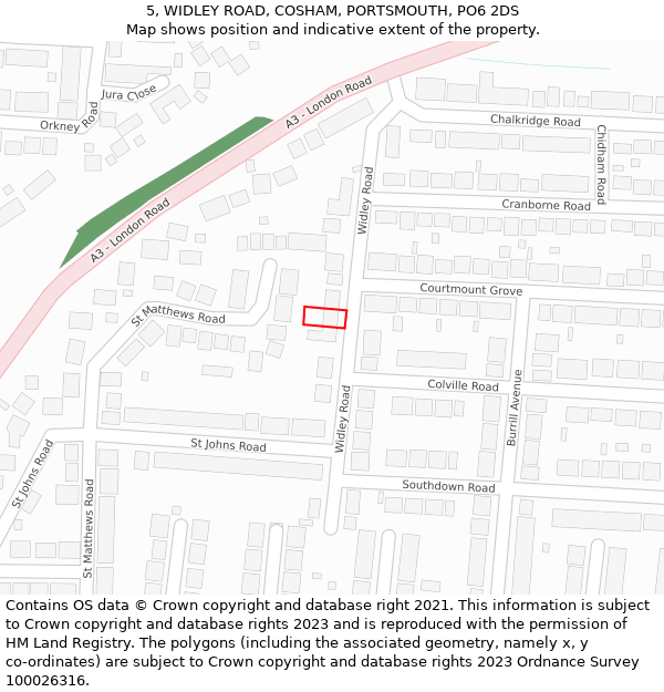 5, WIDLEY ROAD, COSHAM, PORTSMOUTH, PO6 2DS: Location map and indicative extent of plot