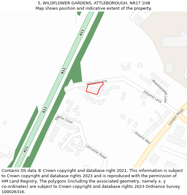 5, WILDFLOWER GARDENS, ATTLEBOROUGH, NR17 1HB: Location map and indicative extent of plot