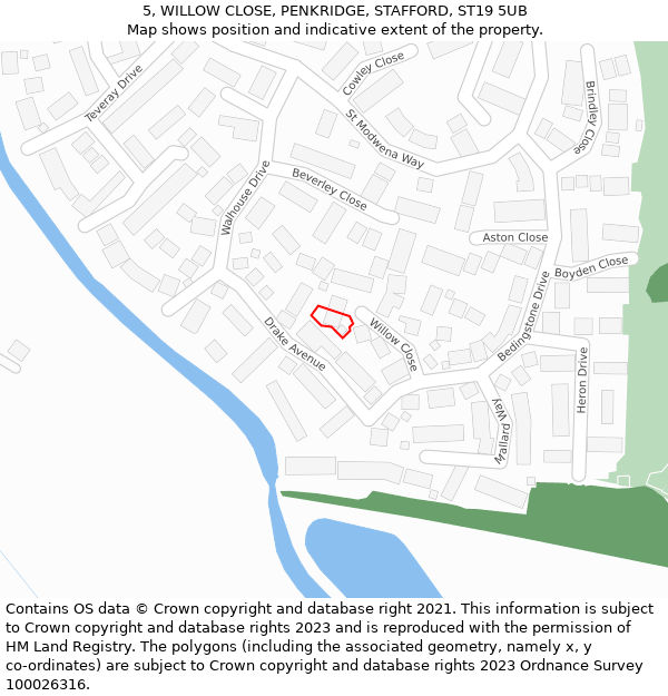 5, WILLOW CLOSE, PENKRIDGE, STAFFORD, ST19 5UB: Location map and indicative extent of plot