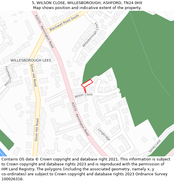 5, WILSON CLOSE, WILLESBOROUGH, ASHFORD, TN24 0HX: Location map and indicative extent of plot