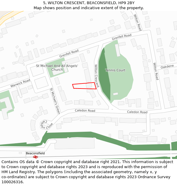 5, WILTON CRESCENT, BEACONSFIELD, HP9 2BY: Location map and indicative extent of plot