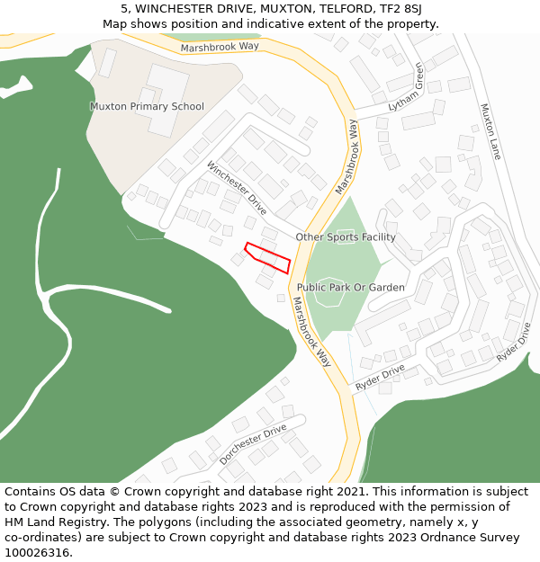5, WINCHESTER DRIVE, MUXTON, TELFORD, TF2 8SJ: Location map and indicative extent of plot